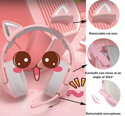 TECTED™ Kitty RGB Gaming Headset – Roze met Kattenoortjes