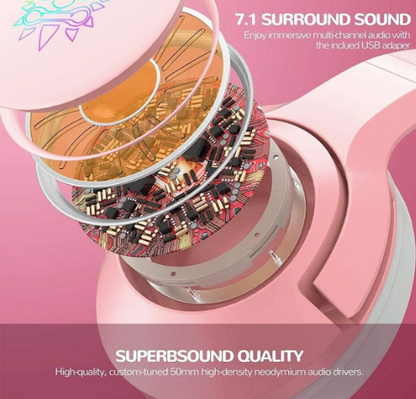 TECTED™ Kitty RGB Gaming Headset – Roze met Kattenoortjes