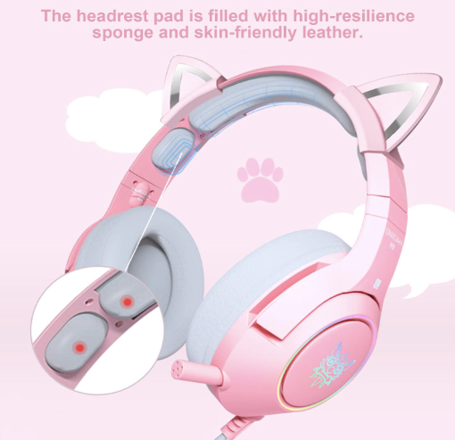 TECTED™ Kitty RGB Gaming Headset – Roze met Kattenoortjes