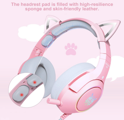 TECTED™ Kitty RGB Gaming Headset – Roze met Kattenoortjes