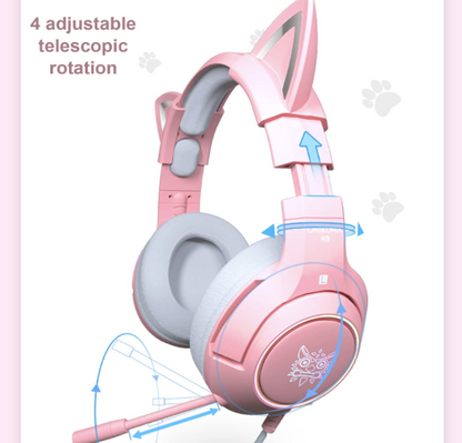 TECTED™ Kitty RGB Gaming Headset – Roze met Kattenoortjes