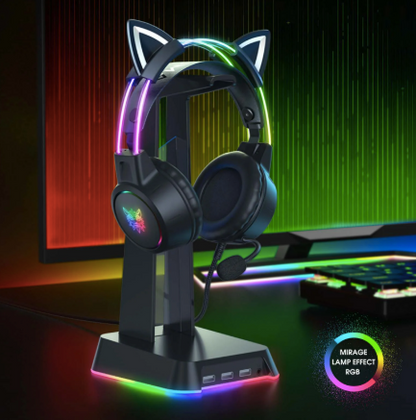 TECTED™ Kitty RGB Gaming Headset – Zwart met Kattenoortjes