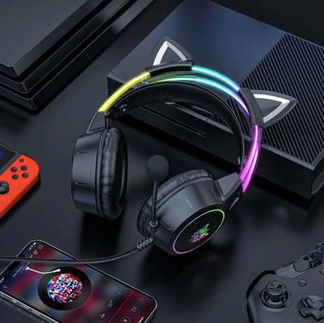 TECTED™ Kitty RGB Gaming Headset – Zwart met Kattenoortjes