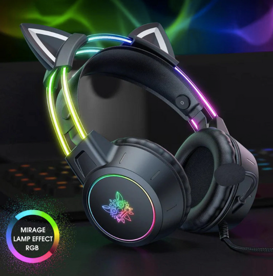 TECTED™ Kitty RGB Gaming Headset – Zwart met Kattenoortjes